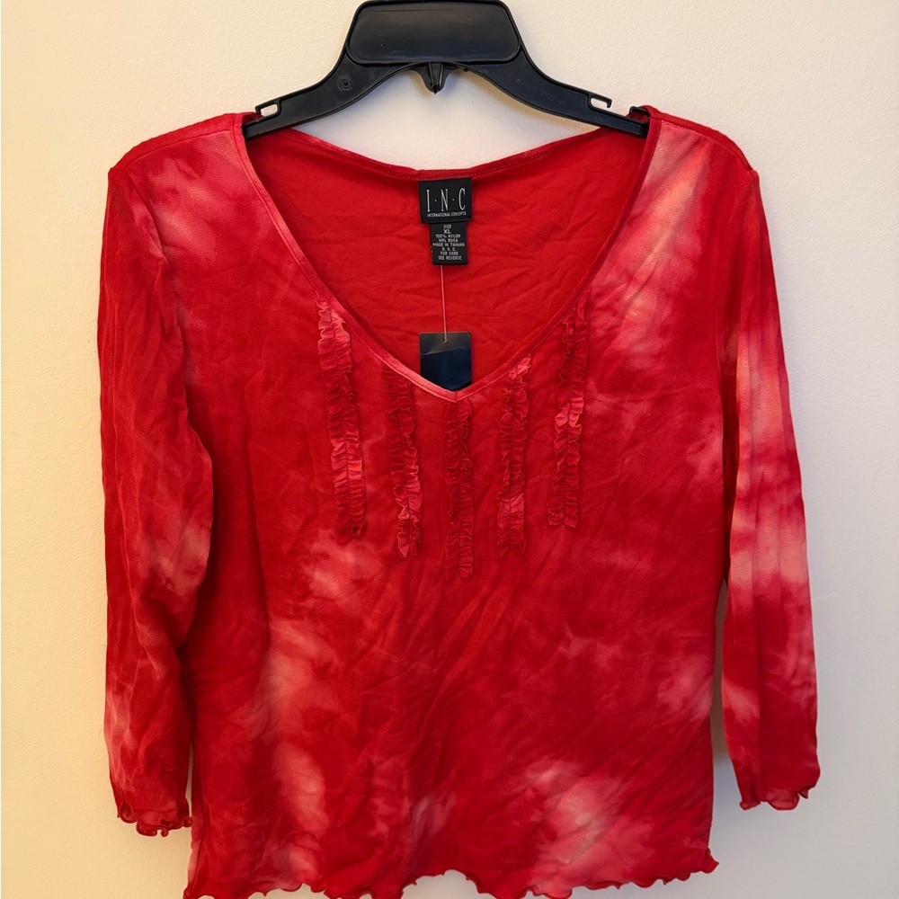 INC International Concepts Red Tie-Dye Blouse - Picture 2 of 4
